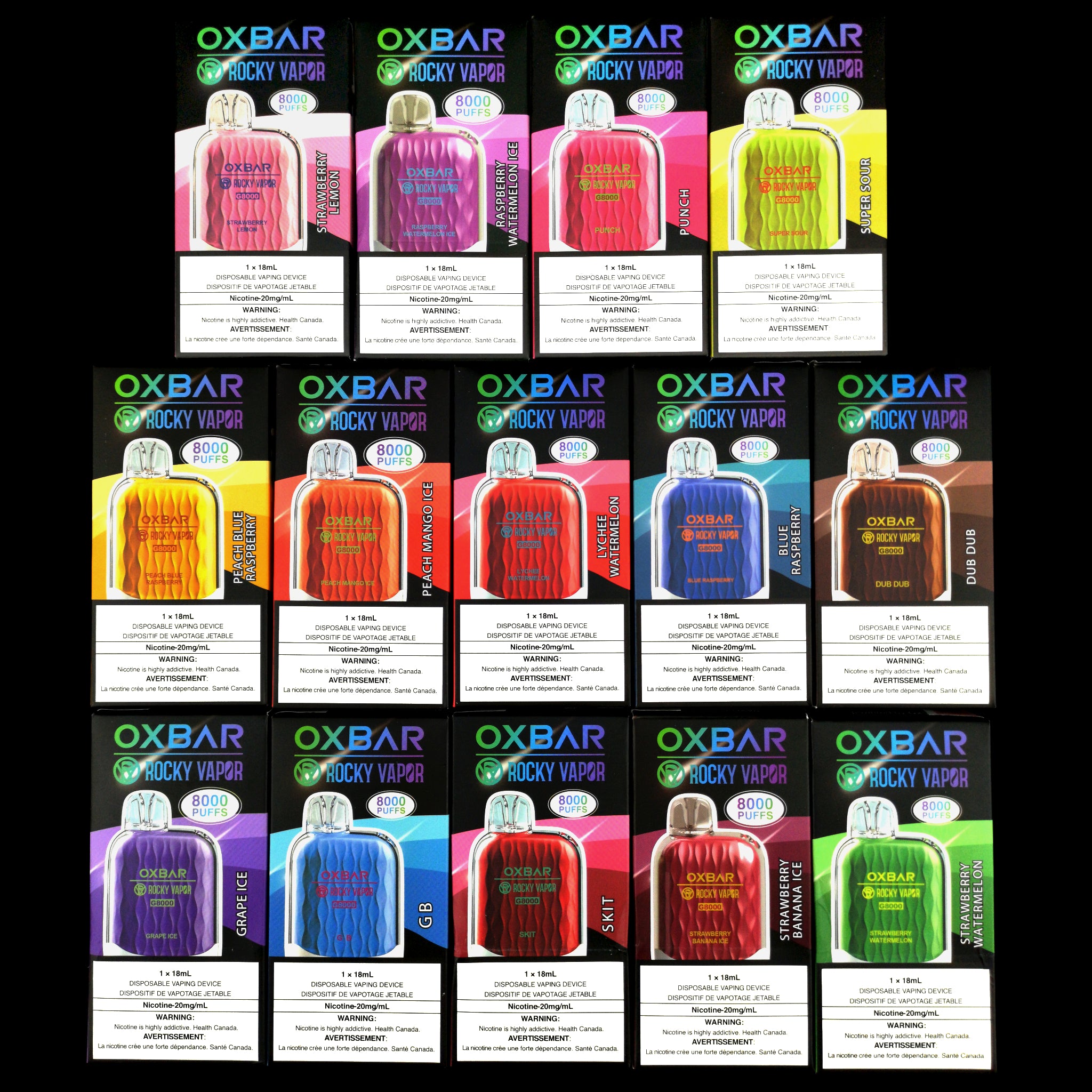 All oxbar g8000 flavors listed(Complete list with details included)
